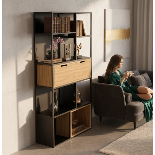 REGAŁ NA KSIĄŻKI METALOWE DREWNO LITE DĄB JESION OLCHA RNK-173